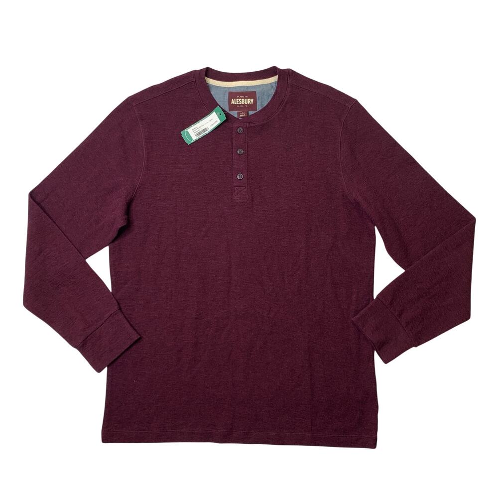 Alesbury Shirt Mens L Large Burgundy Bryant Waffle Knit Henley Textured Thermal